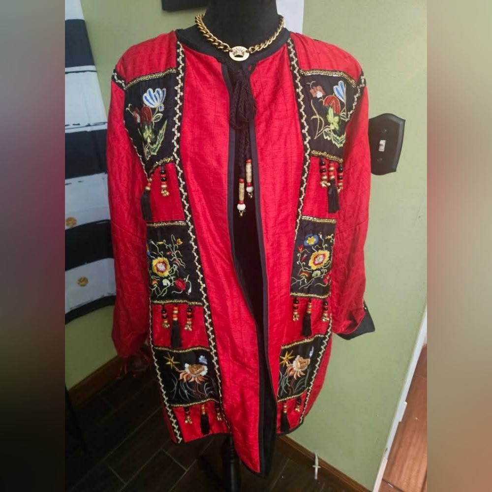 JA Resort Red Embroidered Jacket with Tassels